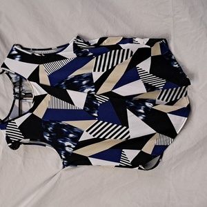 Size 3X Chico's Black Label sleeveless blue, black,tan & white top
